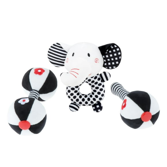 3 sonajeros para bebé, juguete Montessori de mano para masticar, habilidades motoras finas, blanco y negro B