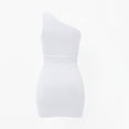 thumbnail image 4 of Lmueinov Women's One Shoulder Ruched Bodycon Mini Dress, Stretchy Slim Fit Short Dress for Beach Party Date Night S-2XL, 4 of 7