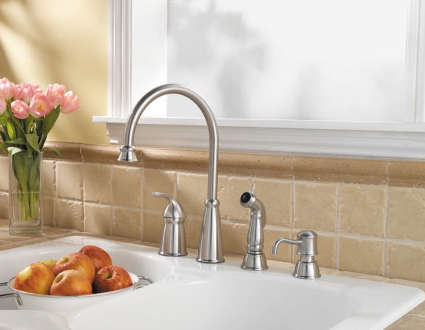 Avalon 1-Handle Kitchen Faucet with Side Spray & Soap Dispenser in Stainless Steel