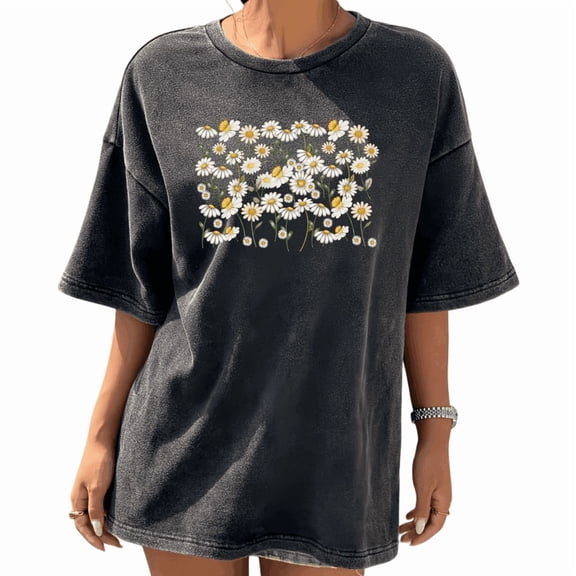 Cozymy Daisy Meadow Hand Drawn flower Crew Neck Short Sleeve Women's Casual Graphic Tee