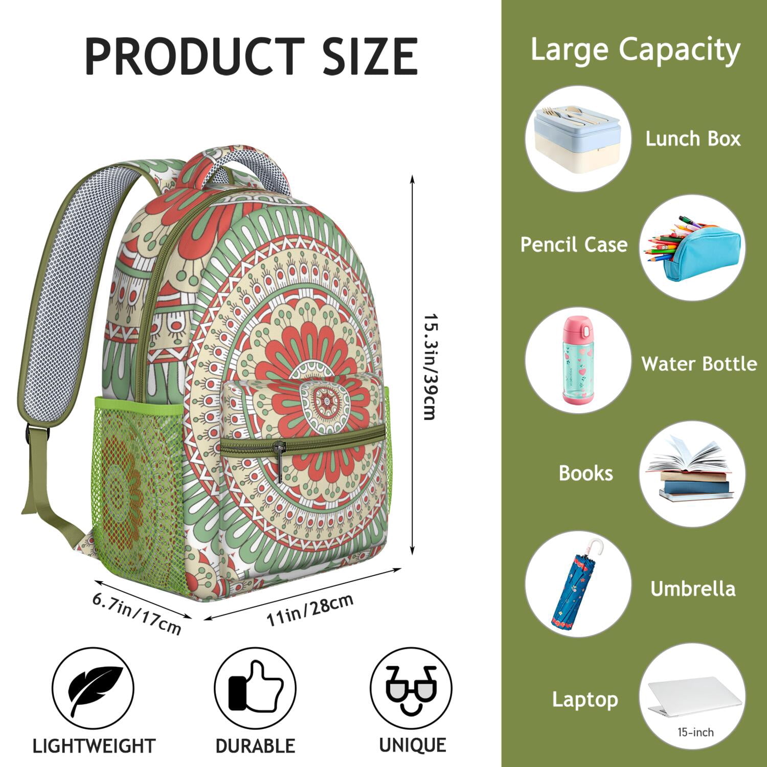 Folk Geometric Mandala Student Backpack - Stylish Waterproof School Bag for College Students