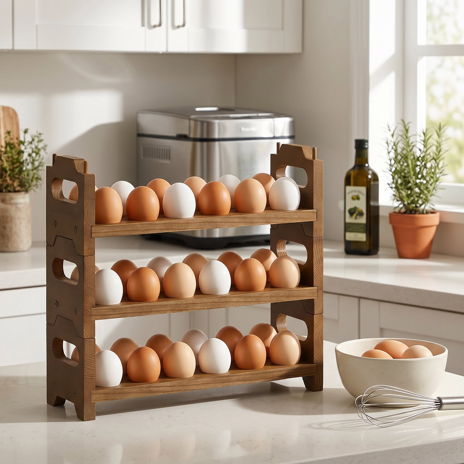 SoildPal 3-Tier Wooden Egg Holder, Stackable Countertop Egg Rack Holds 36 Eggs for Kitchen Farmhouse Decor