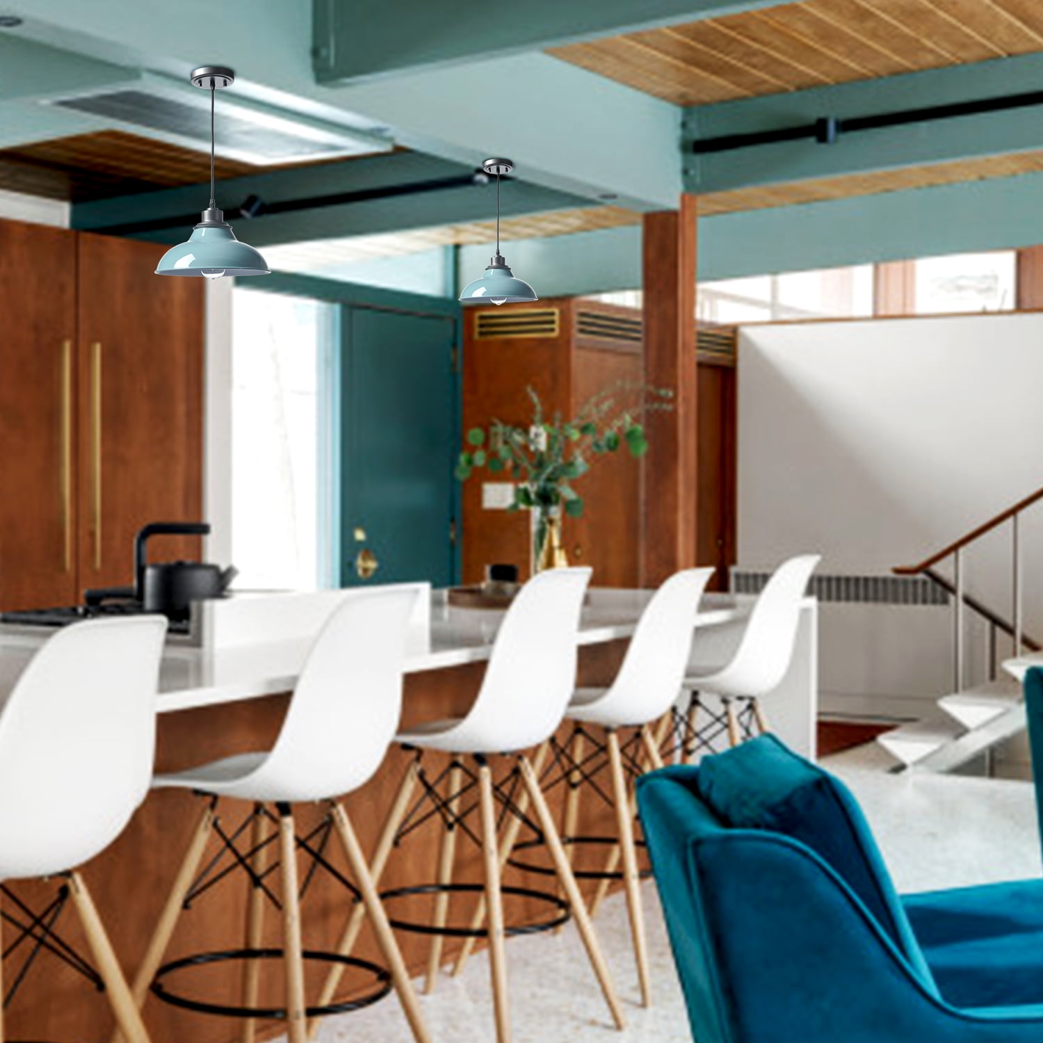 Claxy Light Blue Barn Style Pendant Light Fixtures with Cord