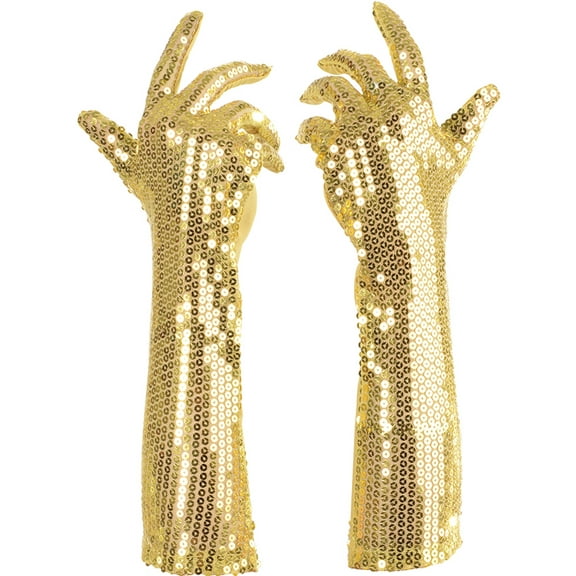 Gold Sequined Long Fancy Adult Womens Flapper Costume Gloves