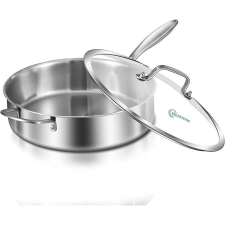 

XXZH 6 QT Hybrid Tri-Ply Stainless Steel Non-Stick Sauté Pan with Lid 12 Inch Deep Frying Pan Large Skillet Jumbo Cooker Induction Pan Oven Safe and Detachable Handle.