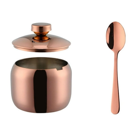 Food Storage Stainless Steel Jar 10oz Clear Glass Lid Spoon Container for Condiments Seasoning Candy and Coffee Storage Solutions