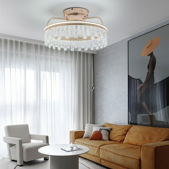 SHZICMY 19.68" Modern LED Ceiling Fan Light Remote Control Flush Mount 3 Color 6-Speed Gold