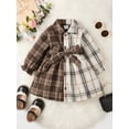 thumbnail image 3 of NZRVAWS Toddler Baby Girl Dress 2 Years Girls Button Neck Long Sleeve Plaid Patchwork Dress with Waist Belt 3 Years Baby Girl Summer Clothes, 3 of 8