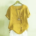 thumbnail image 2 of T Shirts For Women Womens Tops Cotton Linen Shirts Summer Casual Boho Floral Short Sleeve Blouse Oversized Loose Tunic Tops, 2 of 4