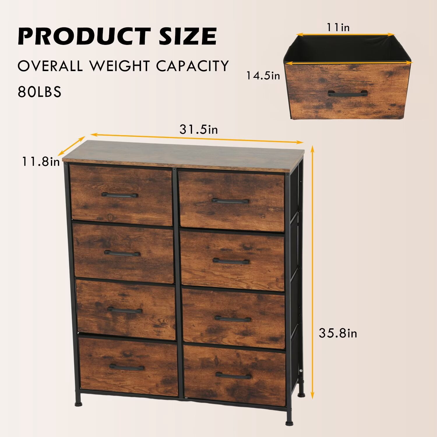 YRLLENSDAN,Large Dressers for Bedroom Tall, Plastic Dressers,Dressers for Women Bedroom, Storage Drawer Dresser, Closet Dressers ,Wood Top,Nature