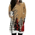 thumbnail image 2 of Christmas Outfit for Women Long Sleeve Loose Fit Tunic Tops with 2 Pockets Crewneck Xmas Printed T-shirts (S, Khaki), 2 of 5