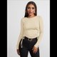 thumbnail image 5 of Camisa Corta de Cuello Redondo, Larga y Cordón Lateral para Mujer, Ajustada, Acanalada Albaricoque L, 5 of 7
