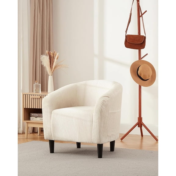 Accent Barrel Chair Corduroy Club Chair Elegant Armchair Cozy Backrest for Living Room Bedroom Reception Room Office(Beige)