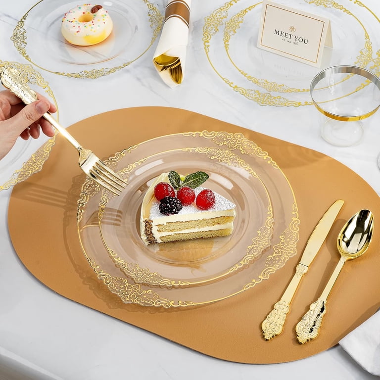 Goodluck Gold Rim Disposable Dinnerware Set, 350-Piece photo 3