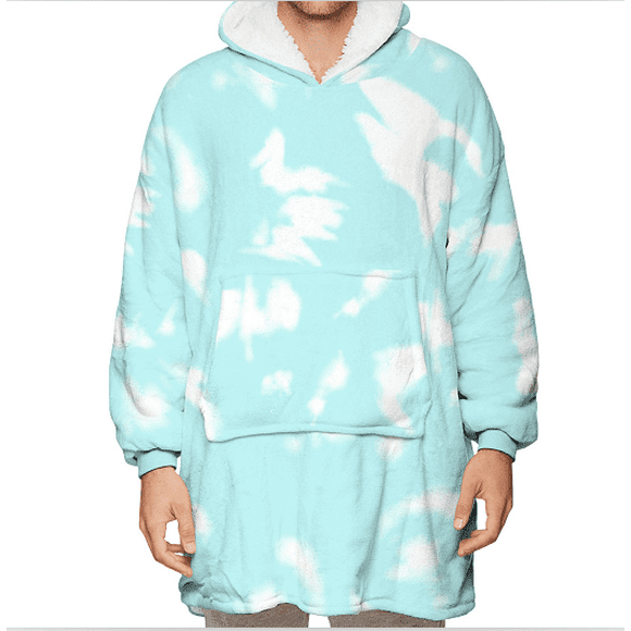 Oversized Blanket Hoodie, Super Soft Wearable Cartoon Animal Print Sherpa Lining Hooded Sweatshirt with Large Front Pocket