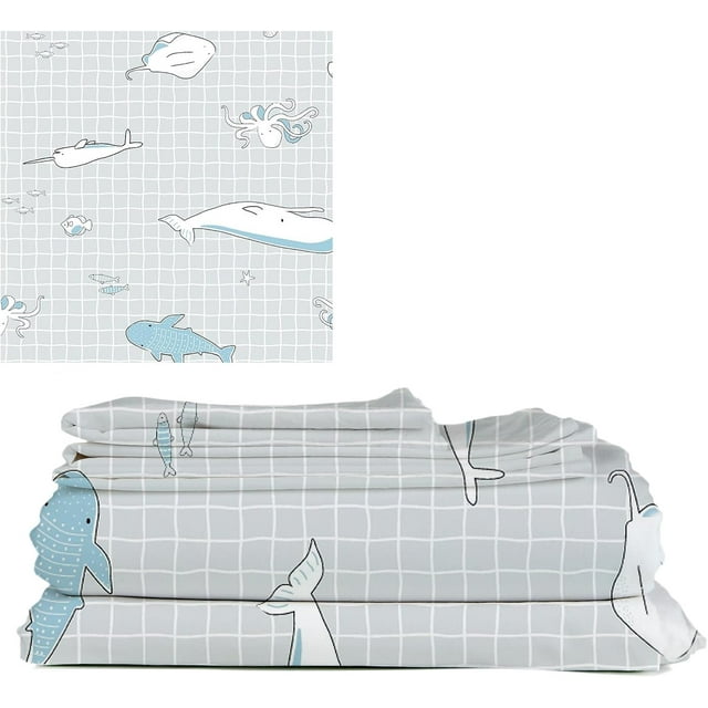 Juego de Sabanas y Funda de Almohada Bluelander, Individual, Diseño de Ballenas