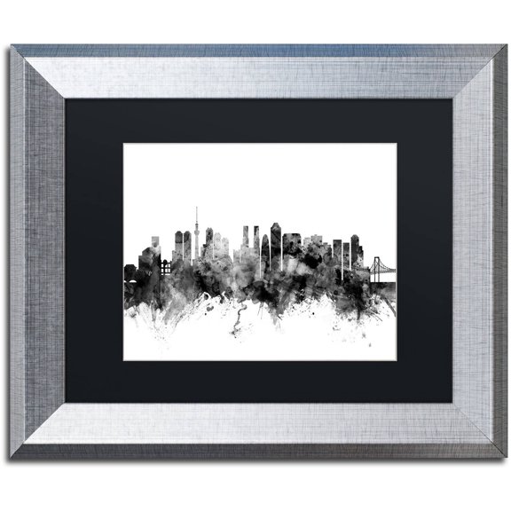 Trademark Fine Art "Tokyo Japan Skyline B&W" Canvas Art by Michael Tompsett, Black Matte, Silver Frame