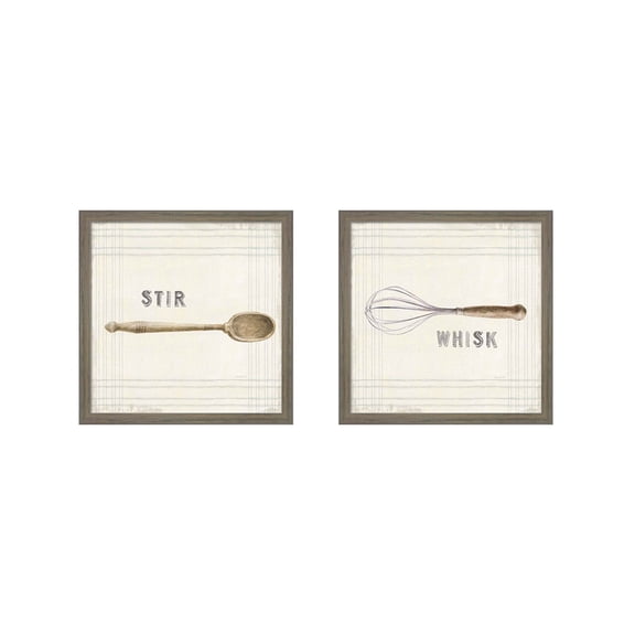 Great Art Now Floursack Kitchen Sign Neutral Sq by Danhui Nai, 2 Piece Framed Art Set Each 13.5W x 13.5H