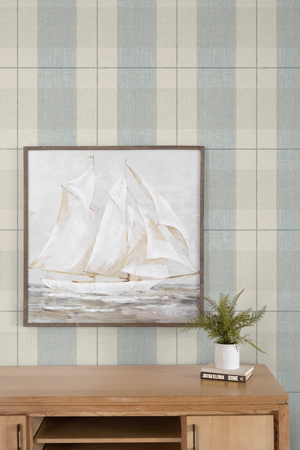 NextWall Blue & Beige Lenox Hill Plaid Peel and Stick Wallpaper - 20.5 in. W. x 18 ft. L. Roll
