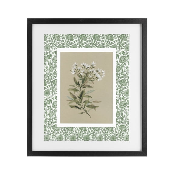 Stupell Industries French Country Green Botanical Pattern Black Framed Print Under Glass, 13 x 16, by Carol Robinson