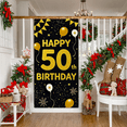 thumbnail image 7 of Black Background Happy 50th Birthday Banner with Glitter Gold Elements Balloons Stars Party Supplies Backdrop Decorations Photography Props Party Decors, 7 of 7