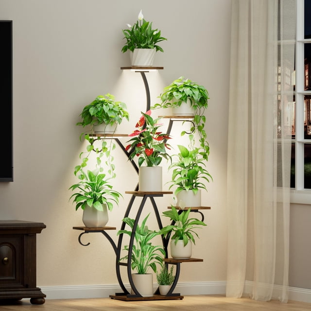 Soporte para Plantas EVAWOO de 147 cm de Alto, 8 Niveles con Luz para Interior