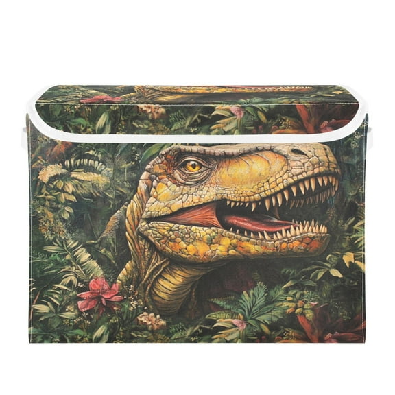 Storage Box With Lid 16.5x12.6x11.8In Foldable Stacked Household Storage Box Cool Cartoon Dinosaur