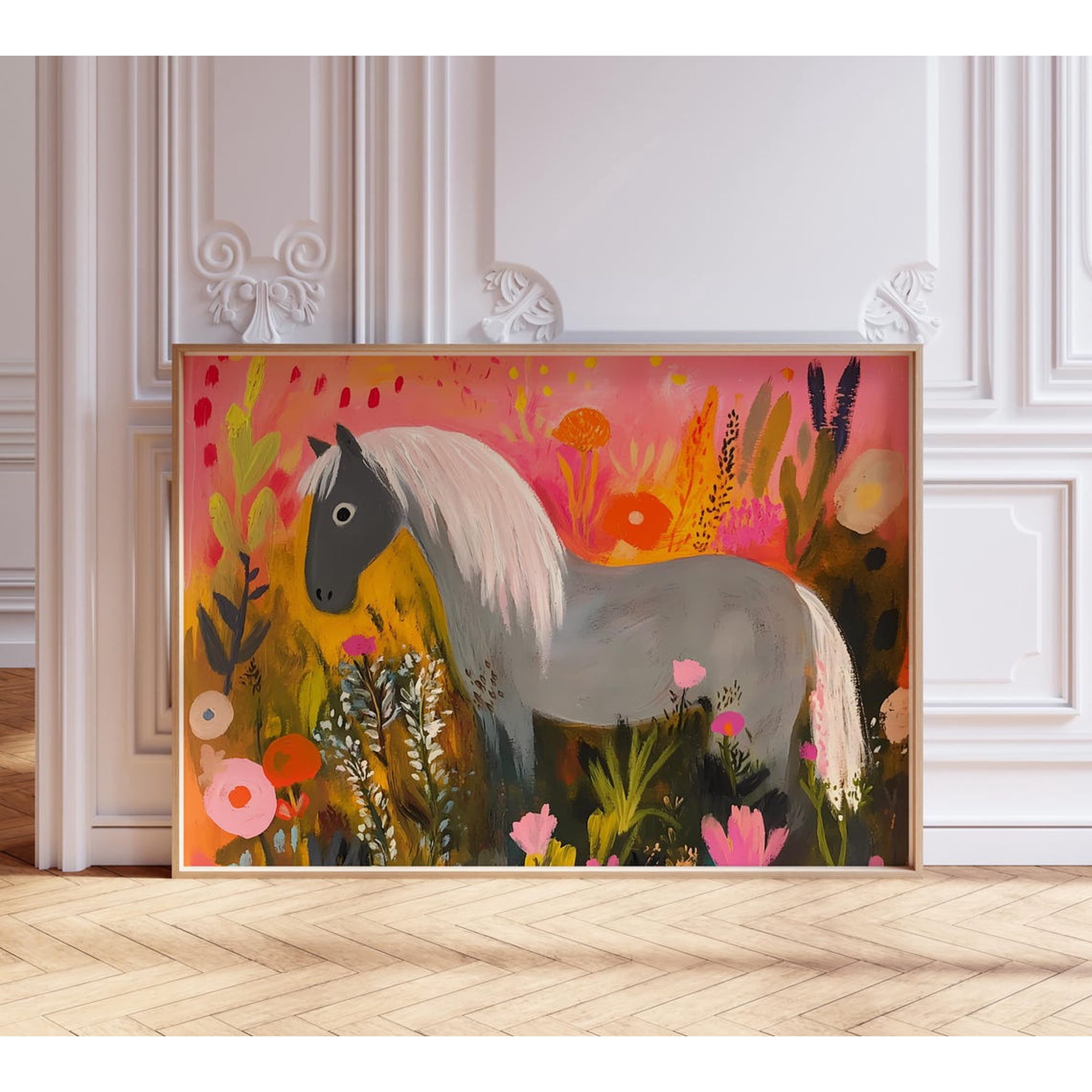 Colorful Abstract Bold Horse Playful Illustration Wall Art Print Nature Inspired Living Room Decor
