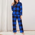 thumbnail image 2 of Honeii Buffalo Plaid Blue Black print Women's Pajama Sets Long Sleeve Button Down Sleepwear Nightwear Soft Pjs Lounge Sets-Large, 2 of 7