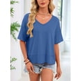 thumbnail image 6 of Womens Summer V Neck T Shirts Casual Short Sleeve Flowy Tops Cute Loose Fit Basic Tees Blue XL, 6 of 8