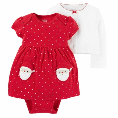 Carters Adorable Dots - Carters Infant Girls Santa Red Dot Creeper Dress White Sweater Set Outfit