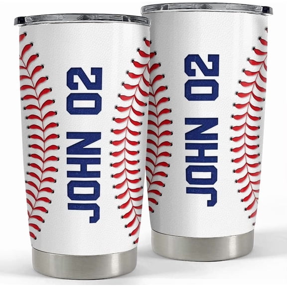 Personalized Baseball Tumbler - Custom Name 20oz With Lid - Gift for Players, Son, Husband, Fan - Matches and Sport Games