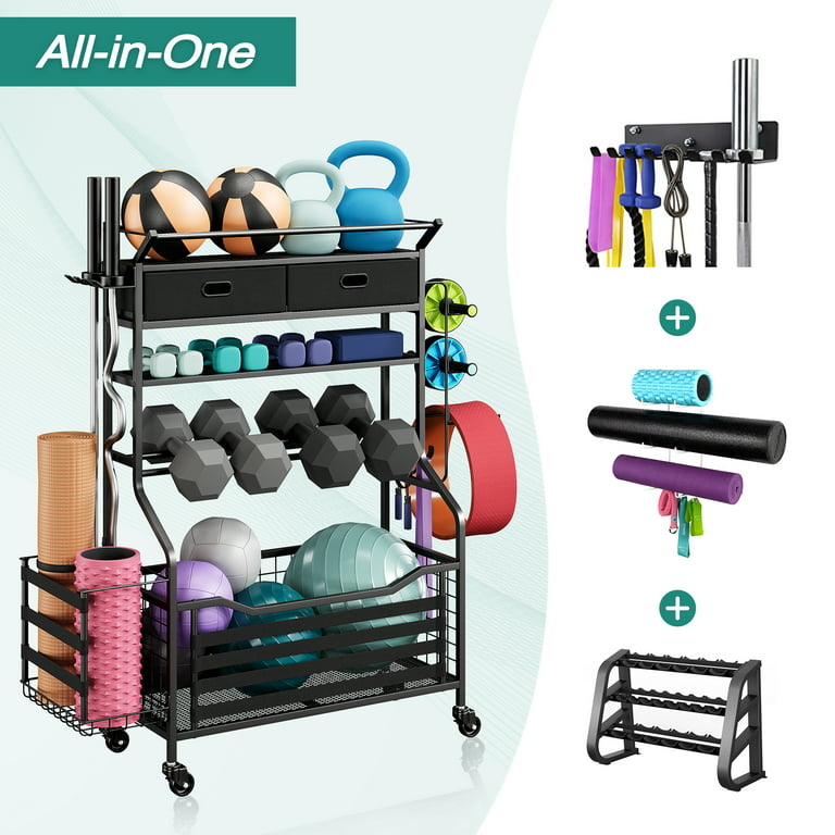 HOSSLLY Dumbbell Rack, Weight Rack for Dumbbells, Home Gym Storage for  Dumbbells Kettlebells Yoga Mat and Balls, All in One Workout Storage with