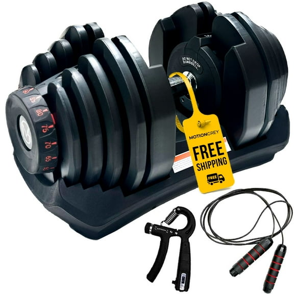 MotionGrey Adjustable Dumbbell 5 to 90 LB, Free High Strength Hand Grip Included 15 Adjustable Weight Settings Dumb Bell Barbell, Anti-slip Metal Handle for Exercise Equipment