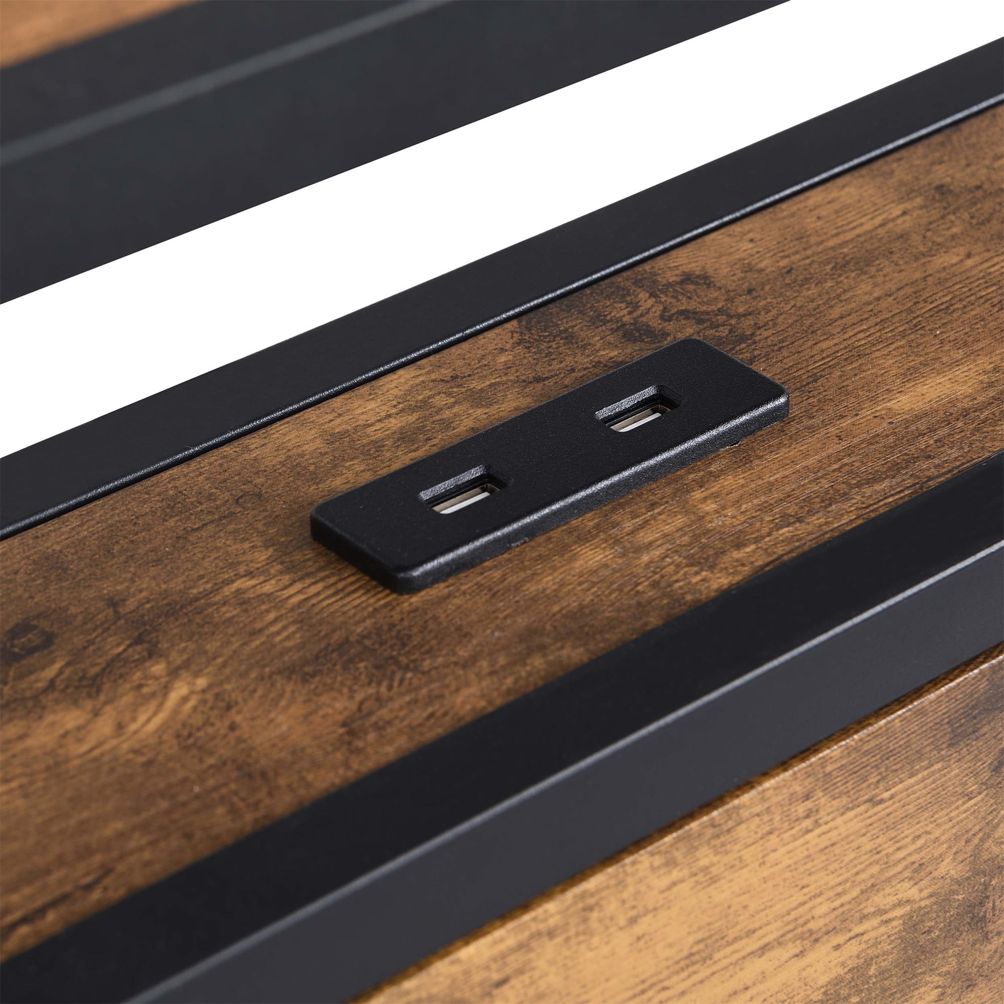 Kepooman Bed Frame Full Size with LED Lights and 2 USB Ports, Platform Bed Metal & Wood Full Bed Frame with Storage, Rustic Brown Kepooman Bed Frame Full Size with LED Lights and 2 USB Ports, Platform Bed Metal & Wood Full Bed Frame with Storage, Rustic Brown