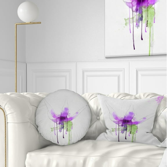 Designart Purple Flower with Green Splash - Floral Throw Pillow - 12x20
