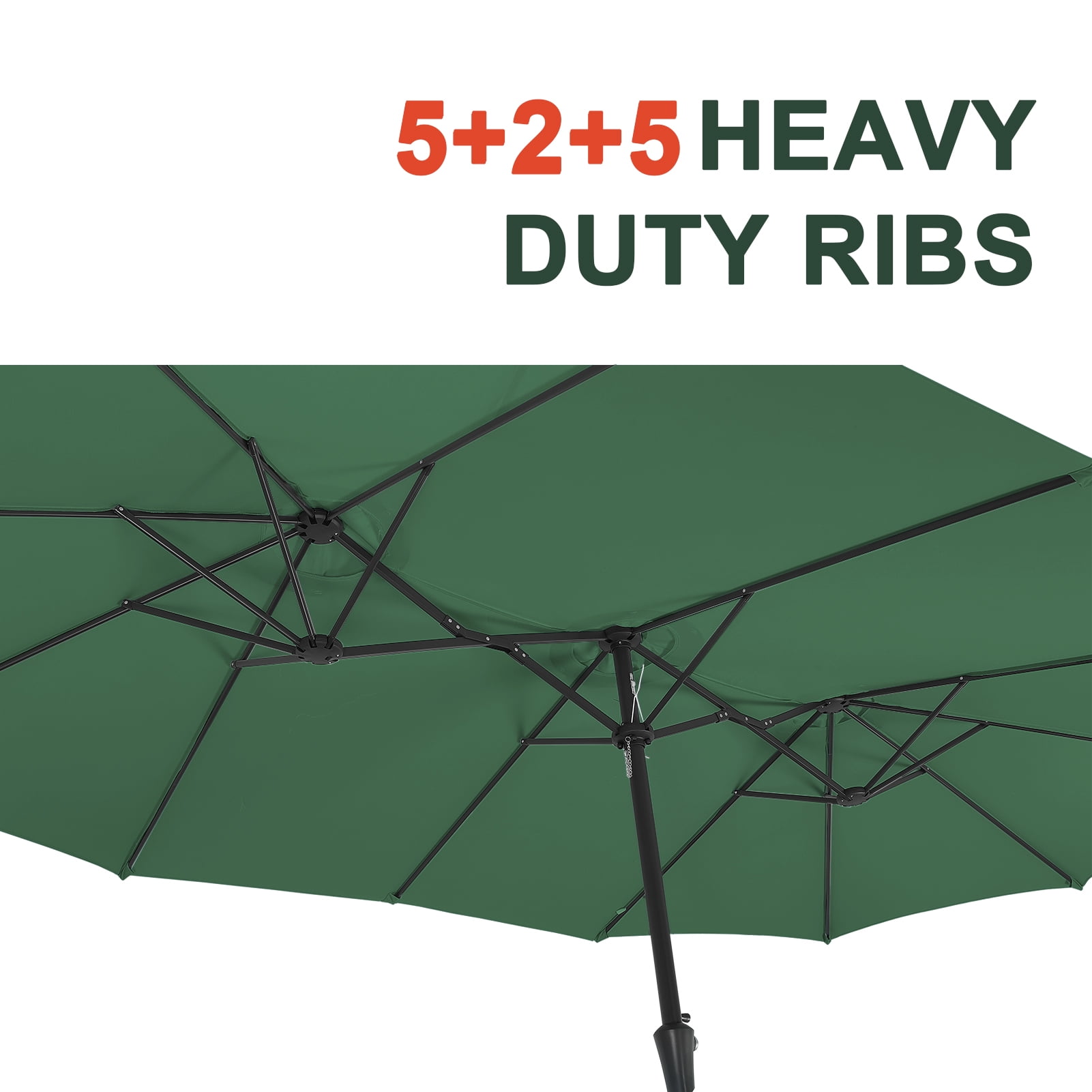 Ainfox 15ft Large Patio Umbrella, Double-Sided Outdoor Rectangle Table Umbrellas with Fillable Weighted Sand Bag Base，Green