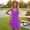thumbnail image 3 of EANJE Women Summer Sleeveless Casual Sundress Loose Fit V Neck Button Front Short Dresses Spaghetti Strap Beach Mini Dress With Pockets Purple 2XL, 3 of 5