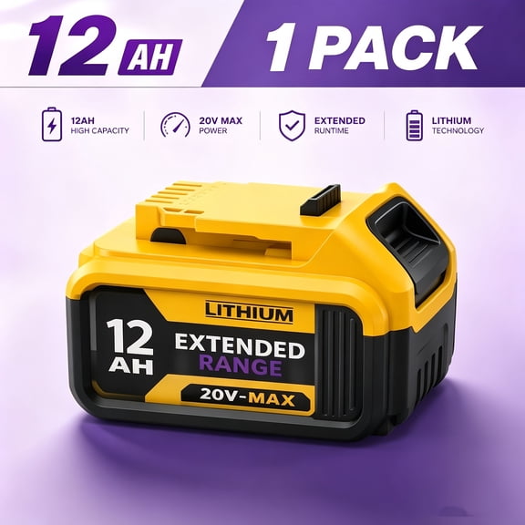 20V 12Ah Lithium Battery Replacement 1Pack for Dewalt 20v Max Battery Compatible with Dewalt Battery DCB200 DCB201 DCB206 DCB210 DCB203 Apply to 20v Chargers and Cordless Power Tools