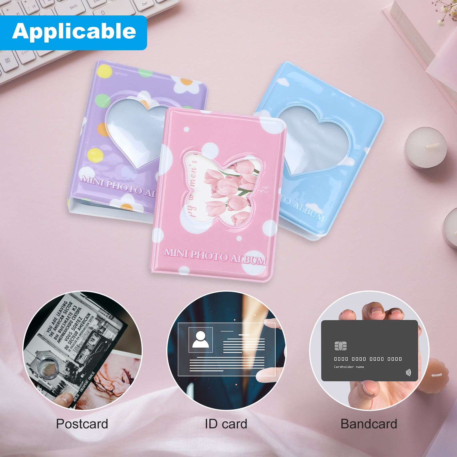 Unique Bargains Mini Photocard Binder Butterfly Hollow Album for Cards Storage Pink