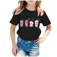 thumbnail image 3 of MUXiin Girls Short Sleeve T-Shirt Summer Tops for Kids Lovely Print Crewneck Graphic Tees,Black 10-12 Years, 3 of 6