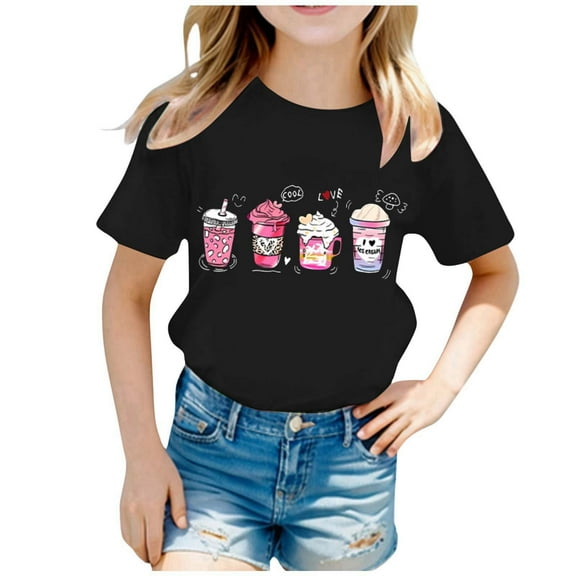 Tiijoy Girls Cute Cartoon Short Sleeve T-Shirt Kids Casual Crew Neck T Shirt, Sizes 2-14