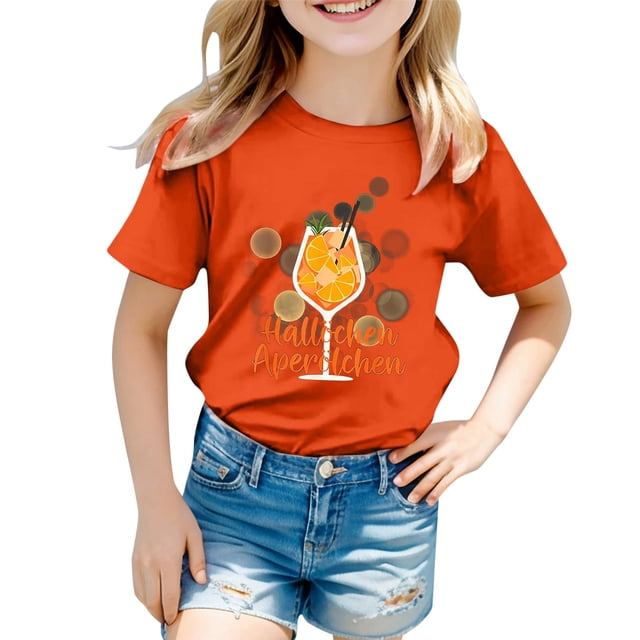 XDZJLR Tee-Shirt pour Filles Imprimé Coloré Carnaval Col Rond Manches Courtes 2-3 Ans