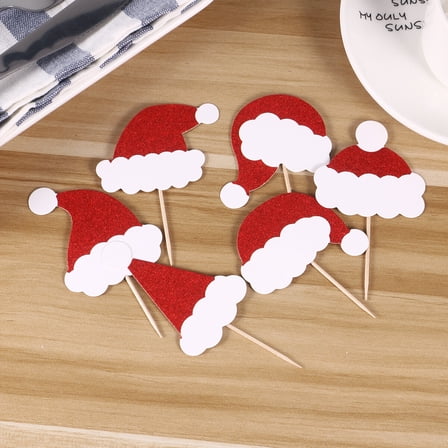 Stri 24Pcs Glitter Christmas Hat Cake Toppers Cupcake Food Fruit Picks Party Favors (Mixed Patterns)