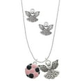 thumbnail image 1 of Delight Jewelry Silvertone Enamel Pink Soccer ball Silver tone Guardian Angel Charm Necklace and Stud Earrings, 1 of 4