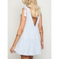 thumbnail image 4 of Blue Gingham Floral Tie-Shoulder Mini Sundress With Bow Ruffle Flowy Babydoll Dress, 4 of 6