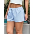 thumbnail image 5 of Women'S Striped Print Drawstring Elastic Waist Shorts Casual Wide Leg Low Rise Summer Boxer Shorts Light Blue M, 5 of 8