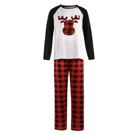 

Matching Family Pajamas Sets Christmas PJ s with Elk Printed Long Sleeve Tee and Plaid Pants Loungewear