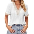thumbnail image 2 of Camiseta Holgada y Cómoda de Encaje de Manga Corta Fiudx Informal a La Moda para Mujer Cuello En V, 2 of 4