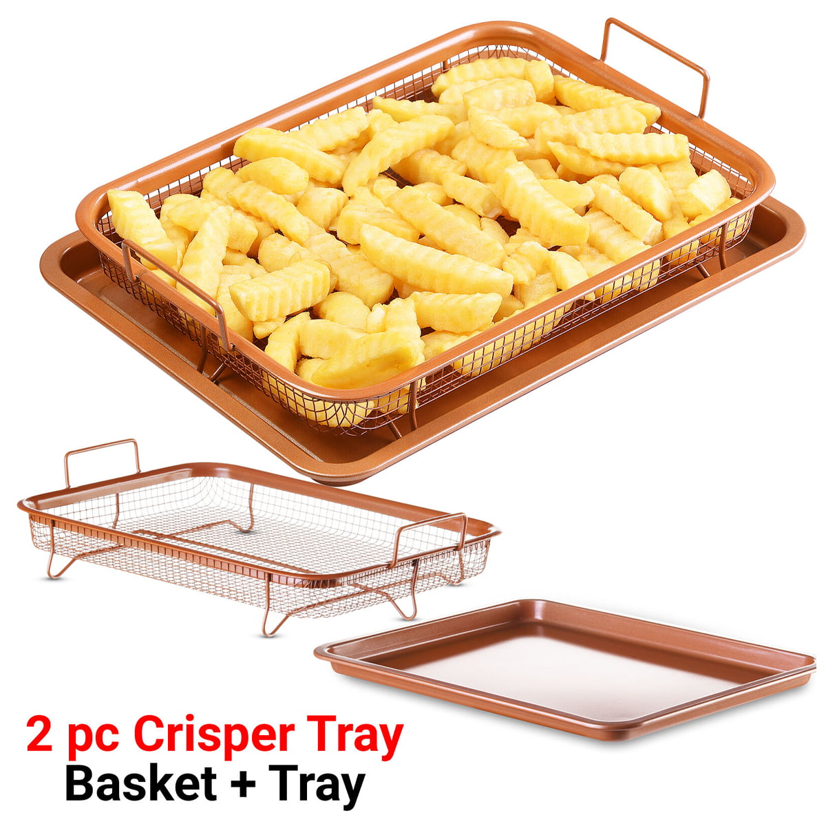 Crisper Tray Set Non Stick Cookie Tray Chips Chicken Frying Pan Basket Oven Rack 